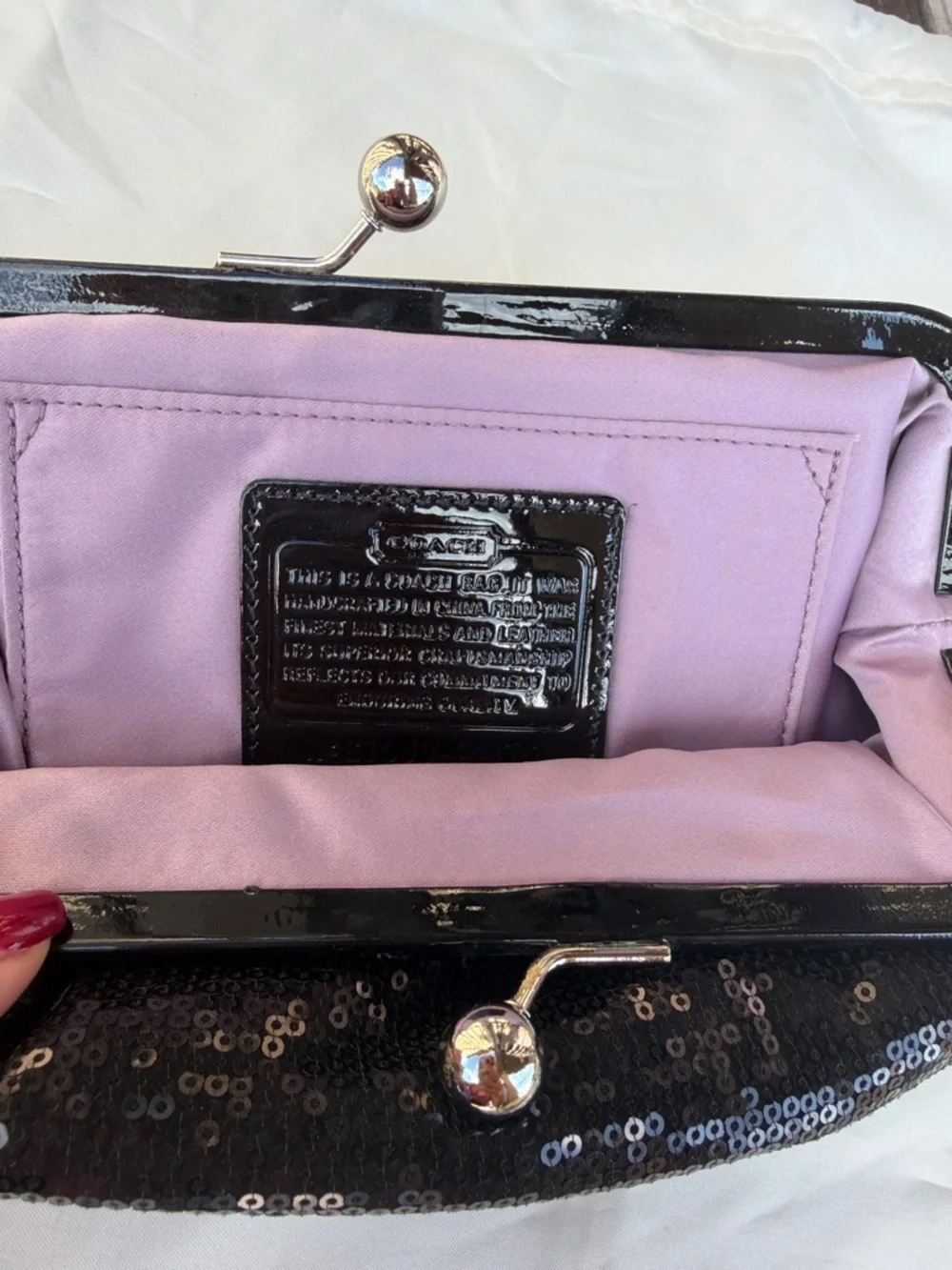 Coach Black Sequin Kiss-Lock Wristlet Clutch - Picture 6 of 14